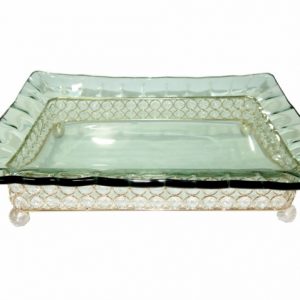 Assiette Rectangulaire En Verre Vert Support Metalique Doree 300x300