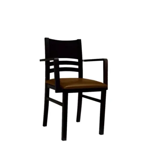 chaise en bois avec accoudoir assise en simili cuir ilisabet-b