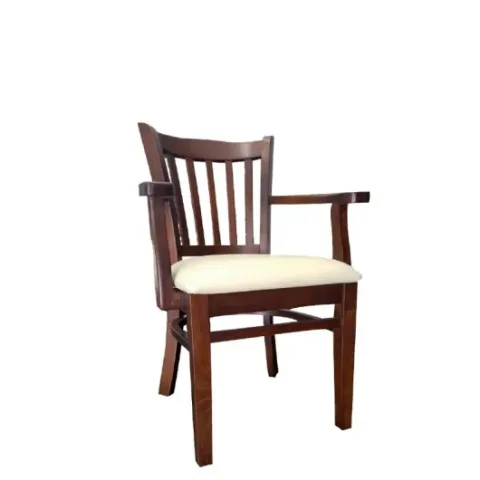 chaise en bois avec accoudoire assise en simili cuir bari