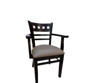 chaise en bois avec accoudoire assise en simili cuir miri