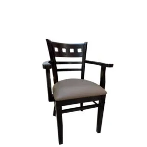 chaise en bois avec accoudoire assise en simili cuir miri