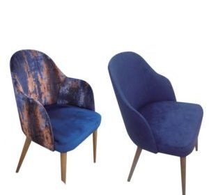 chaise en bois avec accoudoire et assise en tissu golden