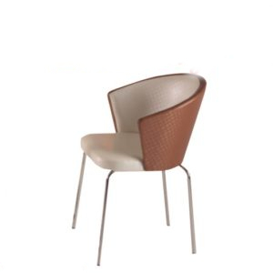 chaise en inox avec accoudoire et assise en simili cuir malve