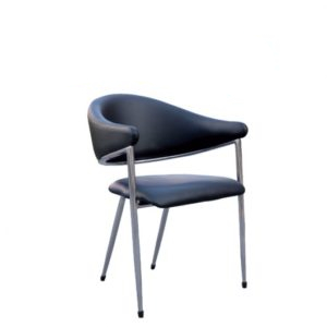chaise métallique chrome et simili cuir avec accoudoirs noir gino