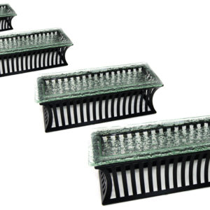 Ensemble assiettes buffet en verre rect support métallique noir d 75 25 25 60 20 20 45 15 15 30 10 10