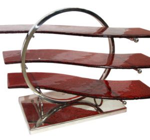 Meuble buffet 3 étages verre rouge support en inox gm d 80