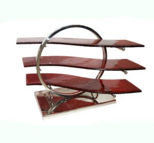 Meuble buffet 3 étages verre rouge support en inox pm d 60