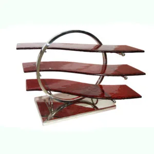 Meuble buffet 3 étages verre rouge support en inox pm d 60