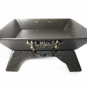 Plat carre 2 anses 30 30cm avec support en métal granite