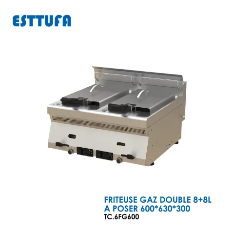 FRITEUSE GAZ DOUBLE 8+8L A POSER 600x630x300 TC.6FG600