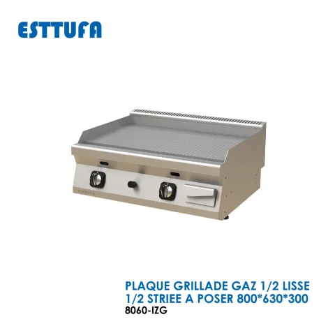 PLAQUE GRILLADE GAZ 1-2 LISSE 1-2 STRIEE A POSER 8060-IZG