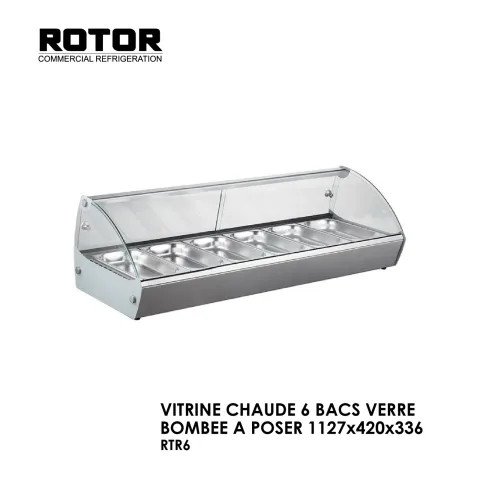 VITRINE CHAUDE 6 BACS VERRE BOMBEE A POSER 1127x420x336 RTR6