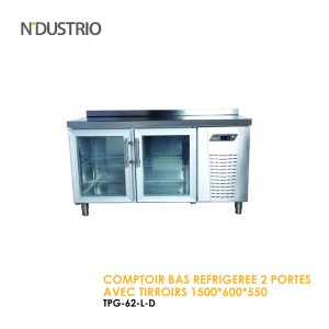 COMPTOIR BAS REFRIGEREE 2 PORTES AVEC TIRROIRS 1500x600x550 TPG 62 L D 300x300
