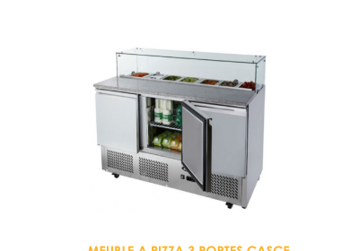 MEUBLE A PIZZA 3 PORTES CASCE EN VERRE AVEC MARBRE 1600x700x1150 SLD 7160 MT GC