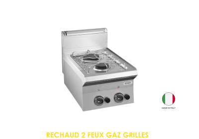 RECHAUD 2 FEUX GAZ GRILLES EN FONTE A POSER 400X650X290 470 D65G2SG