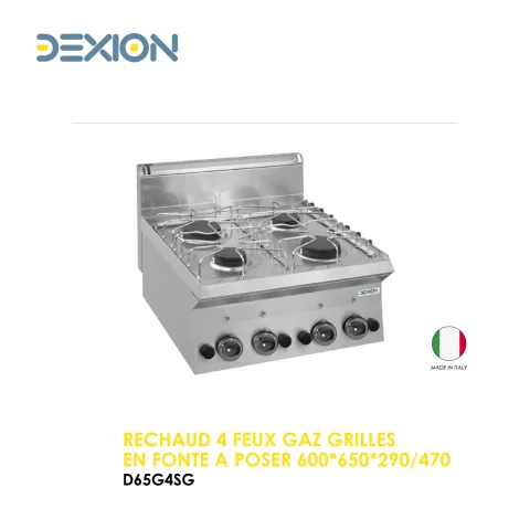 Réchaud 4 feux gaz grilles en fonte à poser 600*650*290/470