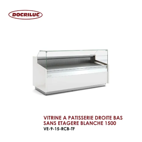 VITRINE A PATISSERIE DROITE BAS SANS ETAGERE BLANCHE 1500 VE-9-15-RCB-TF