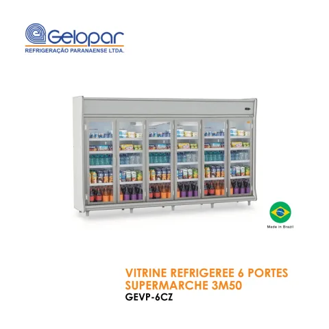 Vitrine réfrigérée 6 portes supermarche 3M50