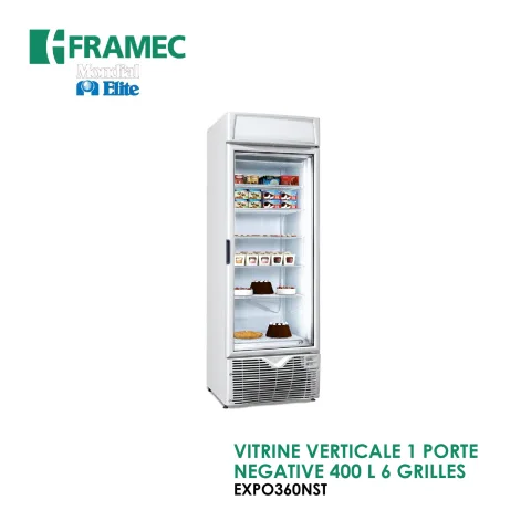 VITRINE VERTICALE 1 PORTE NEGATIVE 400 L 6 GRILLES EXPO360NST