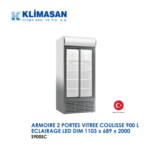 ARMOIRE 2 PORTES VITREE COULISSE 900 L ECLAIRAGE LED DIM 1103 x 689 x 2000 S900SC 300x300