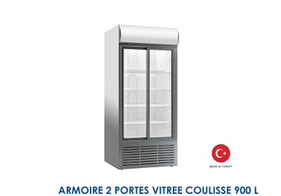 ARMOIRE 2 PORTES VITREE COULISSE 900 L ECLAIRAGE LED DIM 1103 x 689 x 2000 S900SC
