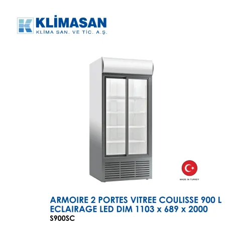 Armoire 2 portes vitree coulisse 900 L éclairage LED dim 1103 x 689 x 2000 S900SC